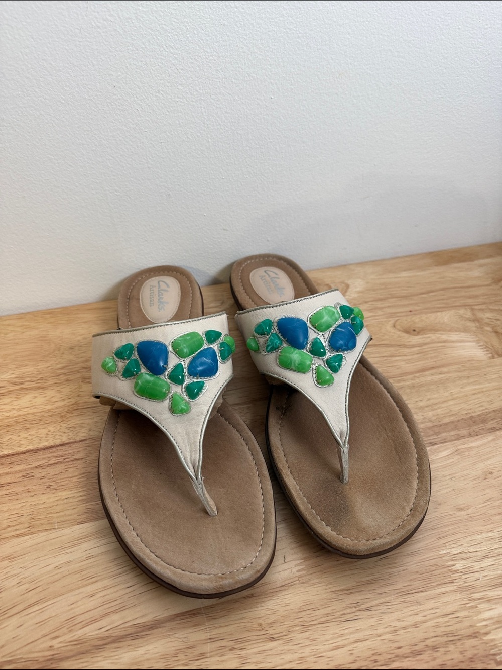 Clarks Women's Beaded Blue & Green Thong Sandals